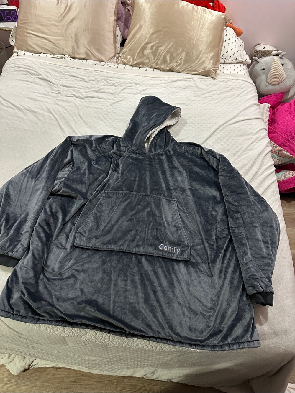 The Comfy Plush Hooded  - Charcoal Gray
